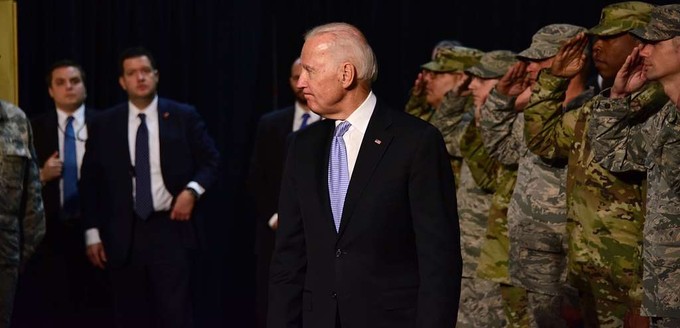 President Joe Biden with National Guard troops