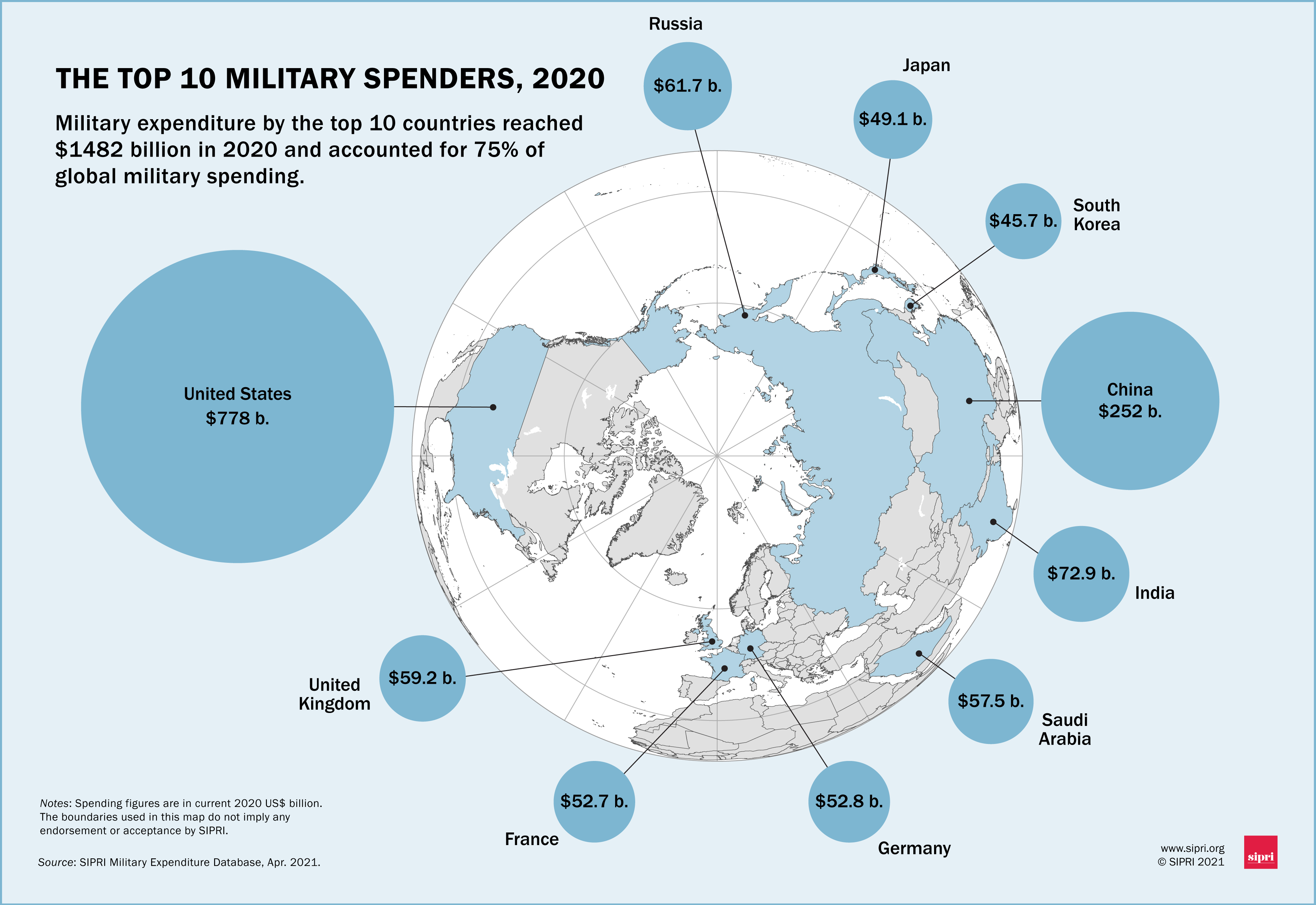 Sipri   Top 10 Military Spenders Map 